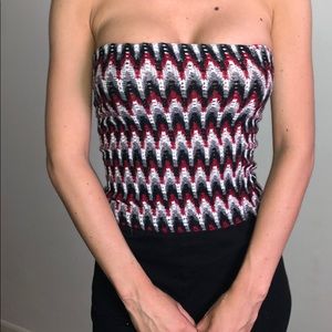 Knitted red black white grey cable knit tube top